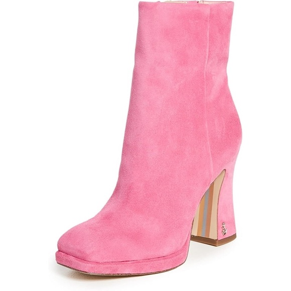 Sam Edelman Suede - Leather Women’s Jaye Boots 9.5 Pink Confetti Ankle Bootie - Picture 1 of 14